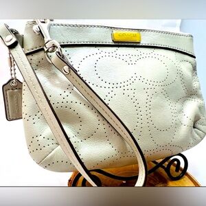 Coach Wristlet Grey Small purse Perforated Logo - cute